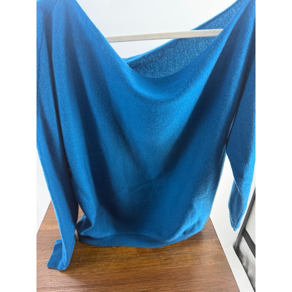 Minnie Rose Womens Blue 100% Cashmere Off Shoulder Sweater YR4332 NWT Size M